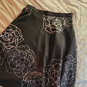 DKNY Black A-Line Skirt with White Floral Pattern